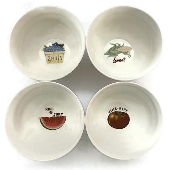 Home Trends Farm Fresh Bowl Set of Four White With Red Checks 3.25 x 5.5 - Picture 6 of 7